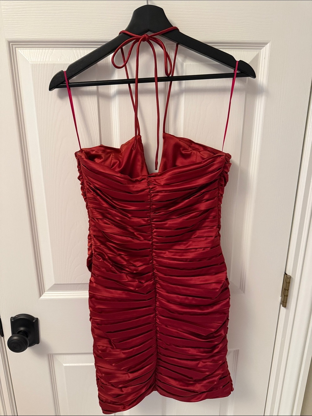 Red Ruched Homecoming Mini Dress - Picture 3 of 5